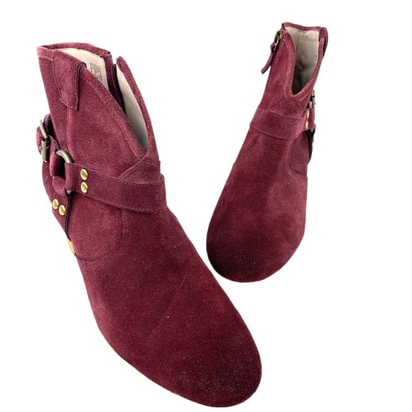 Nordstrom‎ HINGE 'Billy' Burgundy Suede Harness Zip Booties - Picture 5 of 11